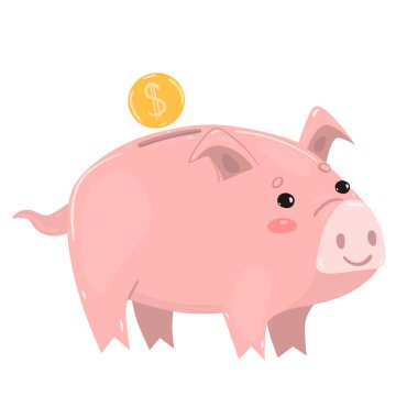 Domuz kumbarası beyaz arka planda izole edilmiş. Vektör grafikleri.