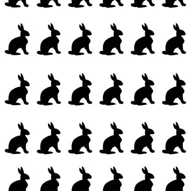 Beyaz arka planda siyah tavşanlar olan kusursuz bir desen. Vektör grafikleri