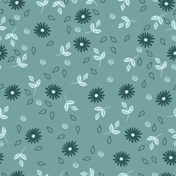 Einfaches, nahtloses Muster mit Blumen. staubblaue Farbe. Vektorgrafik. — Stockvektor