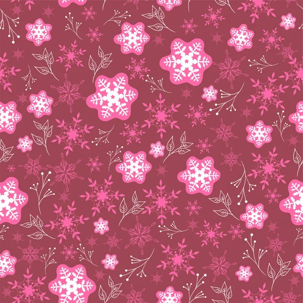 Różowy bezszwowy wzór z płatkami śniegu. Płynny wzór. — Wektor stockowy