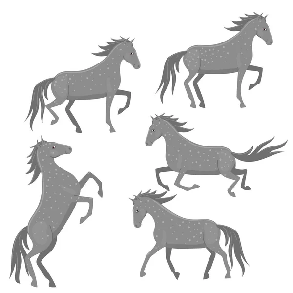 Conjunto de caballos grises manchados aislados sobre un fondo blanco. Gráficos vectoriales . — Vector de stock