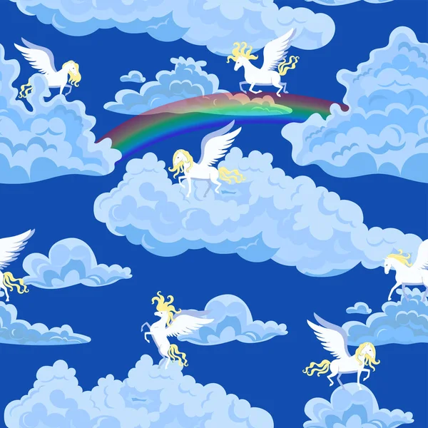 Modèle sans couture Pegasus dans le ciel. Graphiques vectoriels . — Image vectorielle