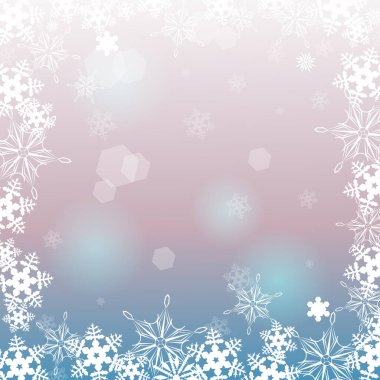 Kar taneleri ile pembe-mavi arka plan. Kopyalama. Vektör grafikleri.