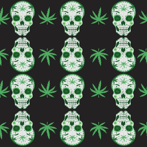 Patrón sin costuras de cráneo y marihuana. Gráficos vectoriales . — Vector de stock