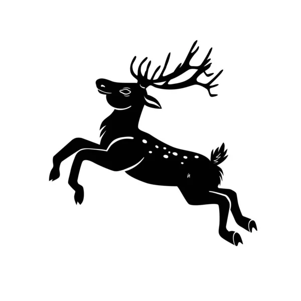 Skacząca sylwetka jelenia odizolowana na białym tle. Grafika wektorowa. — Wektor stockowy