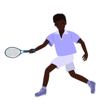 Beyaz arka planda izole edilmiş erkek tenisçi. Vektör grafikleri.