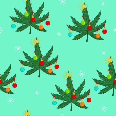 Noelde marihuanayla kusursuz bir düzen. Vektör grafikleri.