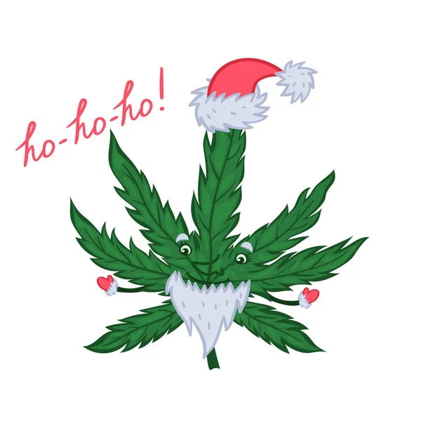 Marihuana de Año Nuevo con gorra y barba. Cannabis - Santa aislado sobre un fondo blanco. Gráficos vectoriales . — Vector de stock