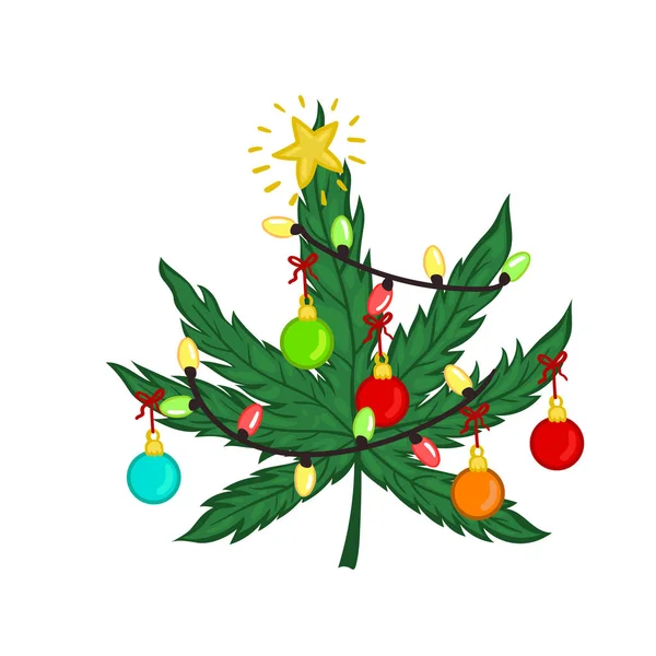 Beyaz arka planda izole edilmiş Noel oyuncaklarıyla süslenmiş Noel esrarı. Vektör grafikleri.