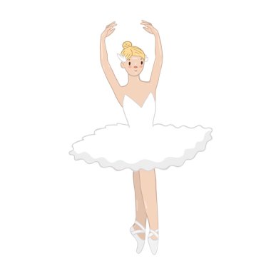 Beyaz bir arka planda izole edilmiş beyaz elbiseli balerin. Vektör grafikleri.