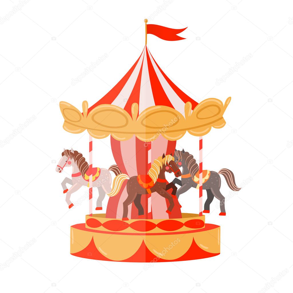 Carousel with horses isolated on a white background. Vector graphics.