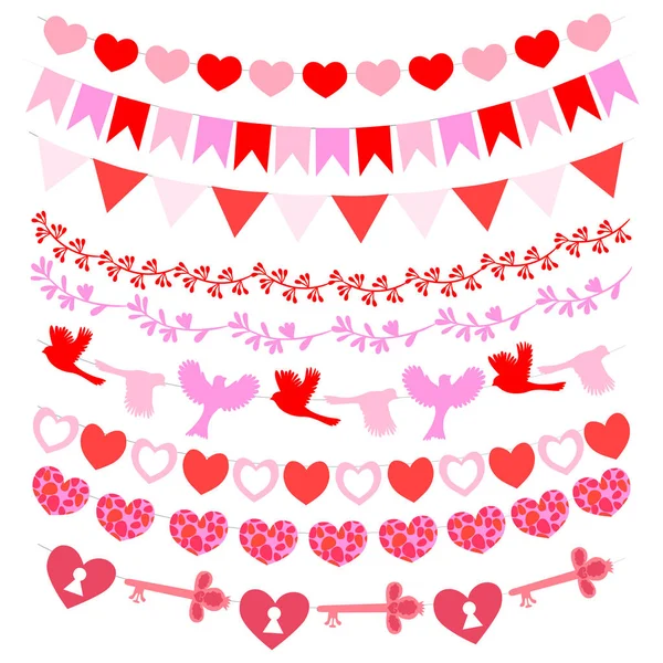 Set of garlands for Valentine s Day isolated on a white background. Vector graphics. — ストックベクタ
