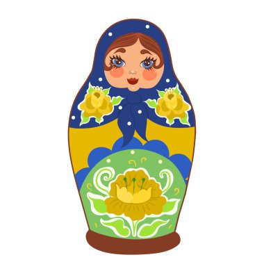 Matrioshka. Beyaz arka planda izole edilmiş Rus bebeği. Vektör grafikleri.
