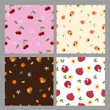 Meyveli kusursuz desenler. Vektör grafikleri.