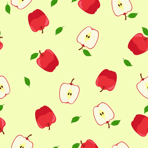 Płynny wzór z czerwonymi jabłkami i połówkami. Grafika wektorowa. — Wektor stockowy