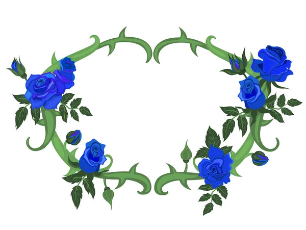 Oval frame of thorns and blue roses isolated on a white background. Vector graphics. — 图库矢量图片