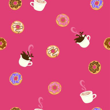 Çörek ve kahveyle kusursuz desen. Vektör grafikleri.