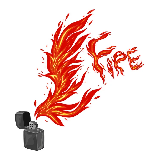Égő Könnyebb Izolátum Fehér Háttérrel Felirat Tűz Vektorkép — Stock Vector
