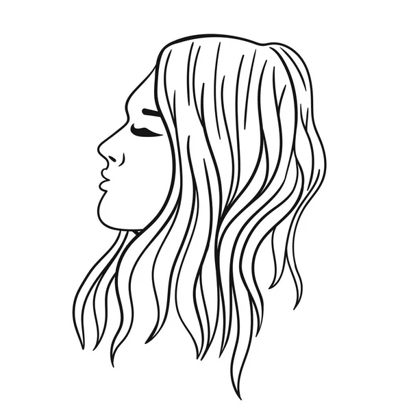 Женская Прическа Длинных Волос Черный Контур Белом Фоне Векторное Изображение — стоковый вектор