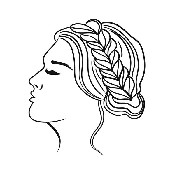 Coiffure Féminine Avec Une Tresse Contour Noir Sur Fond Blanc — Image vectorielle