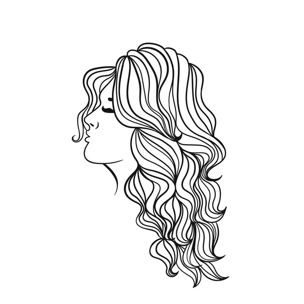 Women Hairstyle Long Hair Black Outline White Background Vector Image — Stock Vector
