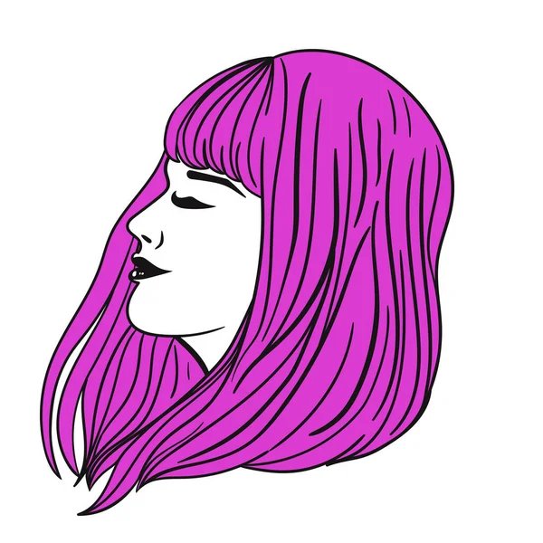 Corte Pelo Largo Femenino Rosa Con Flequillo Aislado Sobre Fondo — Vector de stock