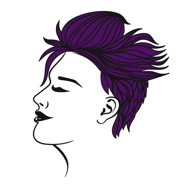 Corte Pelo Corto Femenino Color Violeta Aislado Sobre Fondo Blanco — Vector de stock