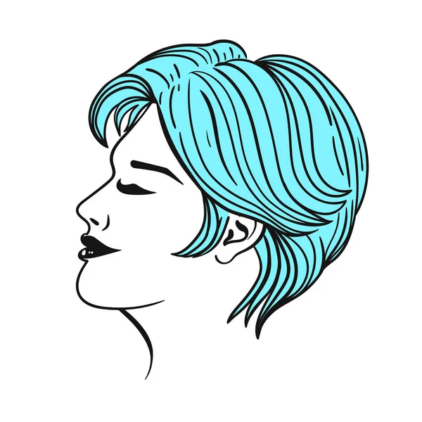 女性短发 蓝色孤立在白色背景 矢量图像 — 图库矢量图片