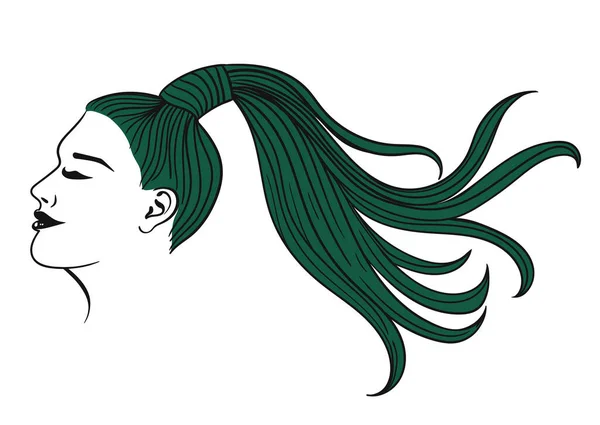 Coiffure Féminine Queue Cheval Couleur Verte Isoler Sur Fond Blanc — Image vectorielle