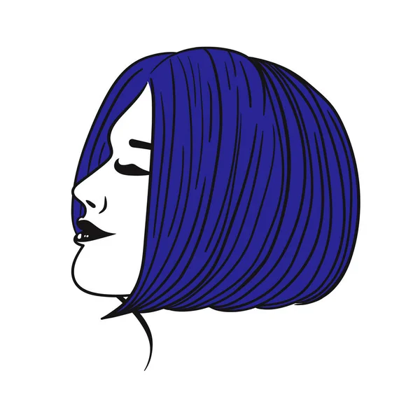 女性短发 蓝色孤立在白色背景 矢量图像 — 图库矢量图片