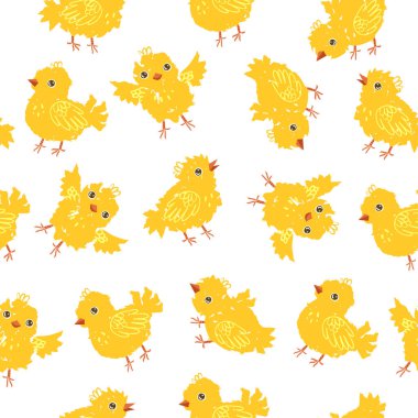 Sarı tavuklarla kusursuz desen. Vektör resmi.
