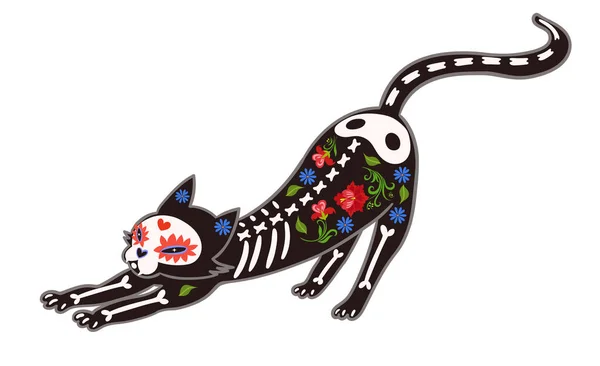 Esqueleto gato preto silhueta gato de halloween com traje de ossos cat  skull icon logo halloween