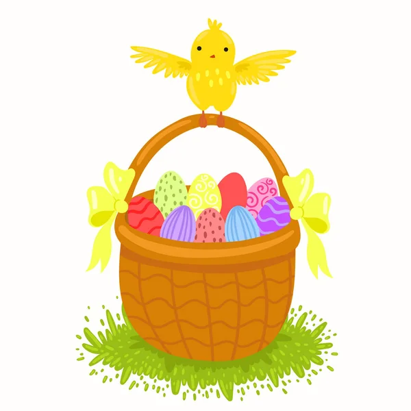 Basket Easter Eggs Chicken Vector Image — Stock Vector