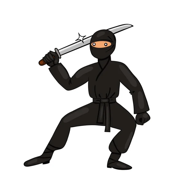 Ninja Avec Isolat Katana Sur Fond Blanc Image Vectorielle — Image vectorielle