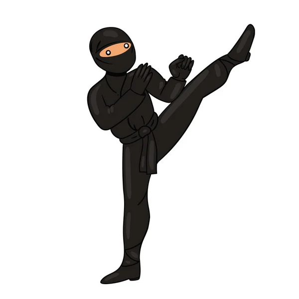 Ninja Traje Negro Aislado Sobre Fondo Blanco Imagen Vectorial — Vector de stock