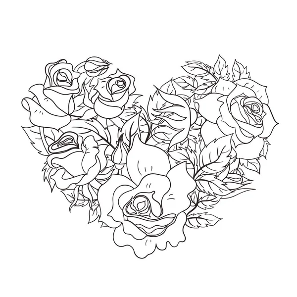 Окраска Страницы Розами Форме Сердца Векторное Изображение — стоковый вектор