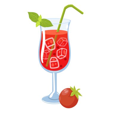 Kanlı Mary kokteyli beyaz arka planda izole edildi. Vektör resmi