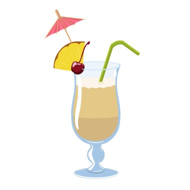 Pina colada kokteyli beyaz bir arka planda izole edilir. Vektör resmi.