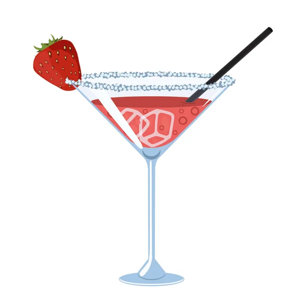 Strawberry Daiquiri Cocktail Isolat Vit Bakgrund Vektorbild — Stock vektor