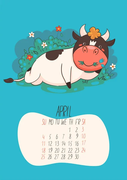 Calendario Para Abril 2021 Lindo Toro Yace Hierba Imagen Vectorial — Archivo Imágenes Vectoriales