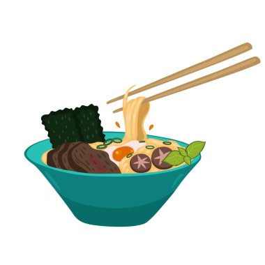 Japon erişteleri beyaz arka planda izole edilir. Vektör resmi.