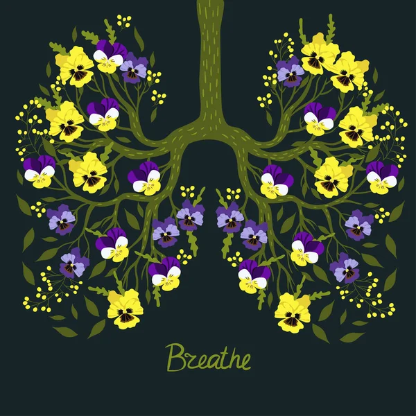 人类的肺由花朵和题词组成呼吸 矢量图像 — 图库矢量图片