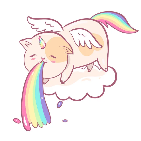 Kawaii Cat Unicorn Χαρακτήρα Απομονώνονται Λευκό Φόντο Εικόνα Διανύσματος — Διανυσματικό Αρχείο