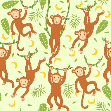 Şirin maymunlarla kusursuz desen. Vektör görüntüsü.