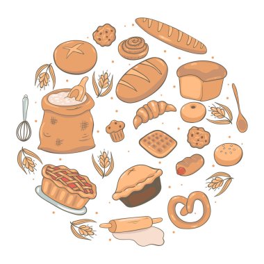 Fırın elemanları daire şeklinde. Beyaz arka planda izole edin. Vektör resmi