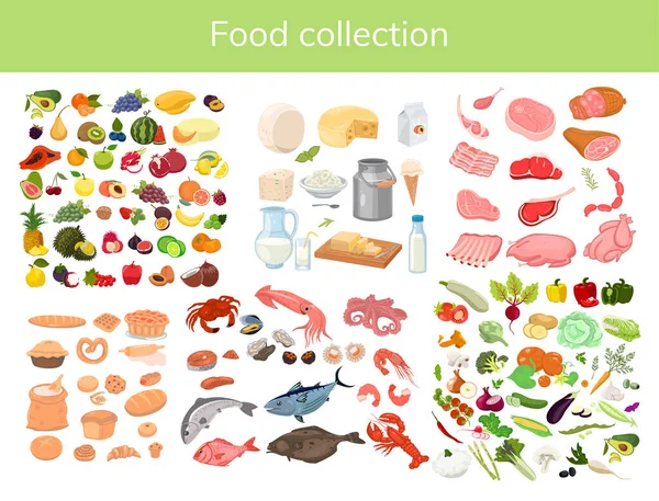 Colección Alimentos Aislados Sobre Fondo Blanco Imagen Vectorial — Vector de stock