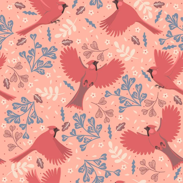 Modèle Sans Couture Avec Des Oiseaux Cardinaux Rouges Image Vectorielle — Image vectorielle