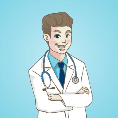  Gülümseyen portre doktor stetoskop, karakter karikatür ile