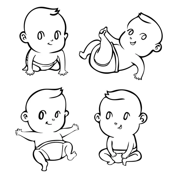 Lindo Dibujos Animados Pequeños Bebés Conjunto Contorno Vector Ilustración — Vector de stock