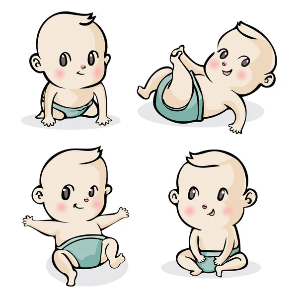 Cute Cartoon Little Babies Set Vector Illustration — Stock Vector